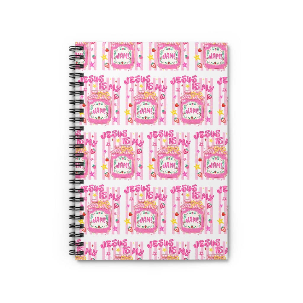 Christian Pink Pattern Spiral Notebook — "Jesus Is My Jam" Ruled Journal