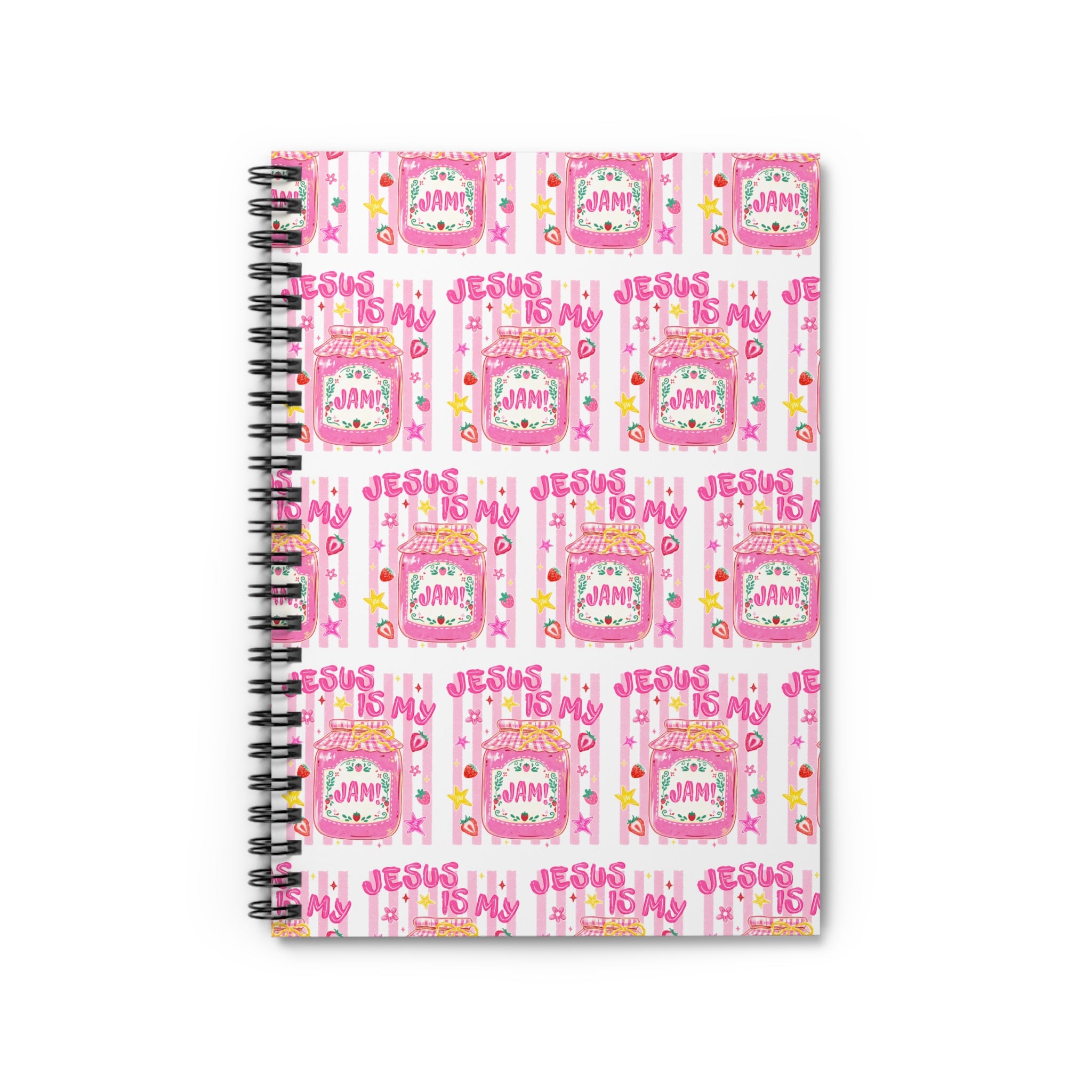 Christian Pink Pattern Spiral Notebook — "Jesus Is My Jam" Ruled Journal