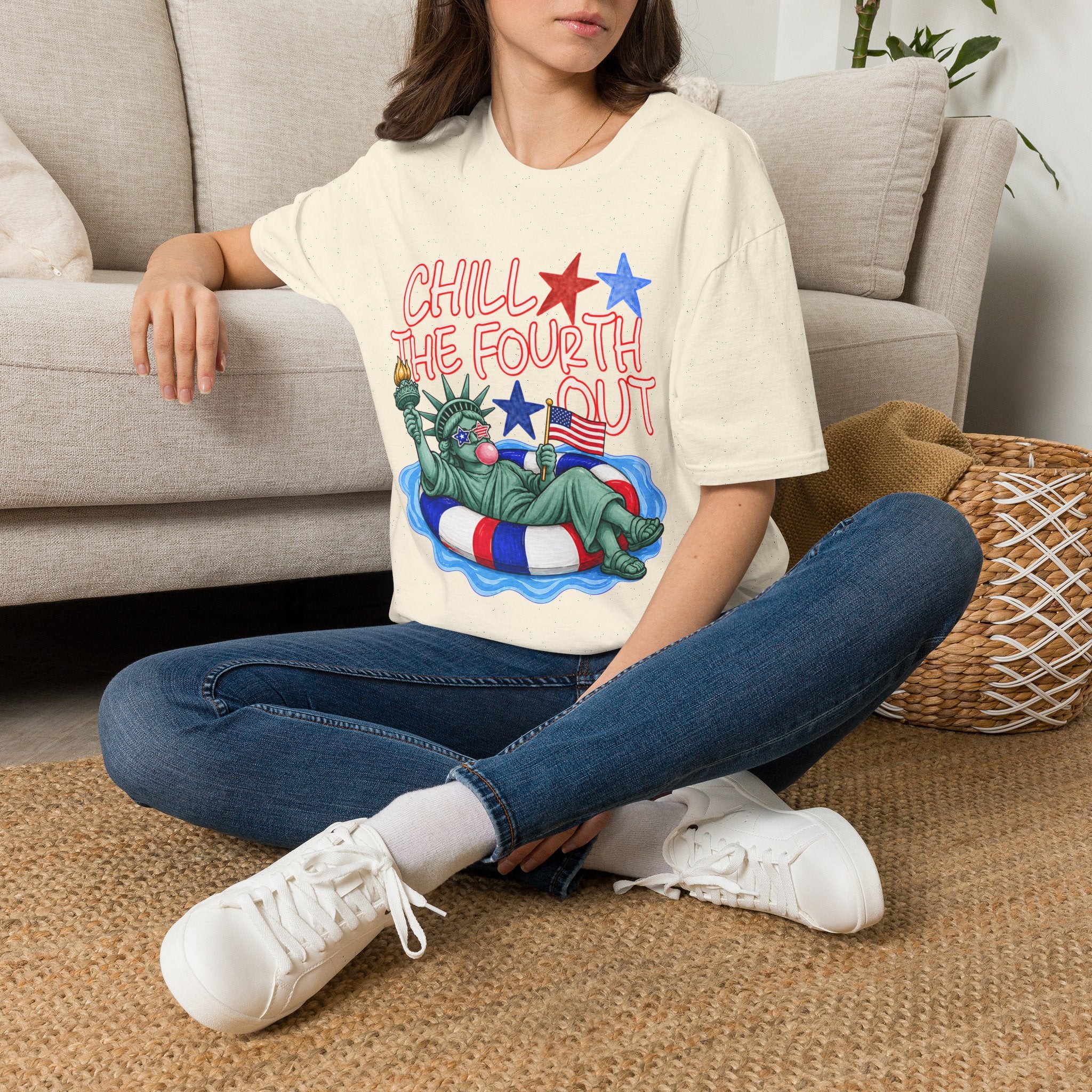 Chill the Fourth Out T-Shirt — Relaxed Statue of Liberty 4th of July Tee