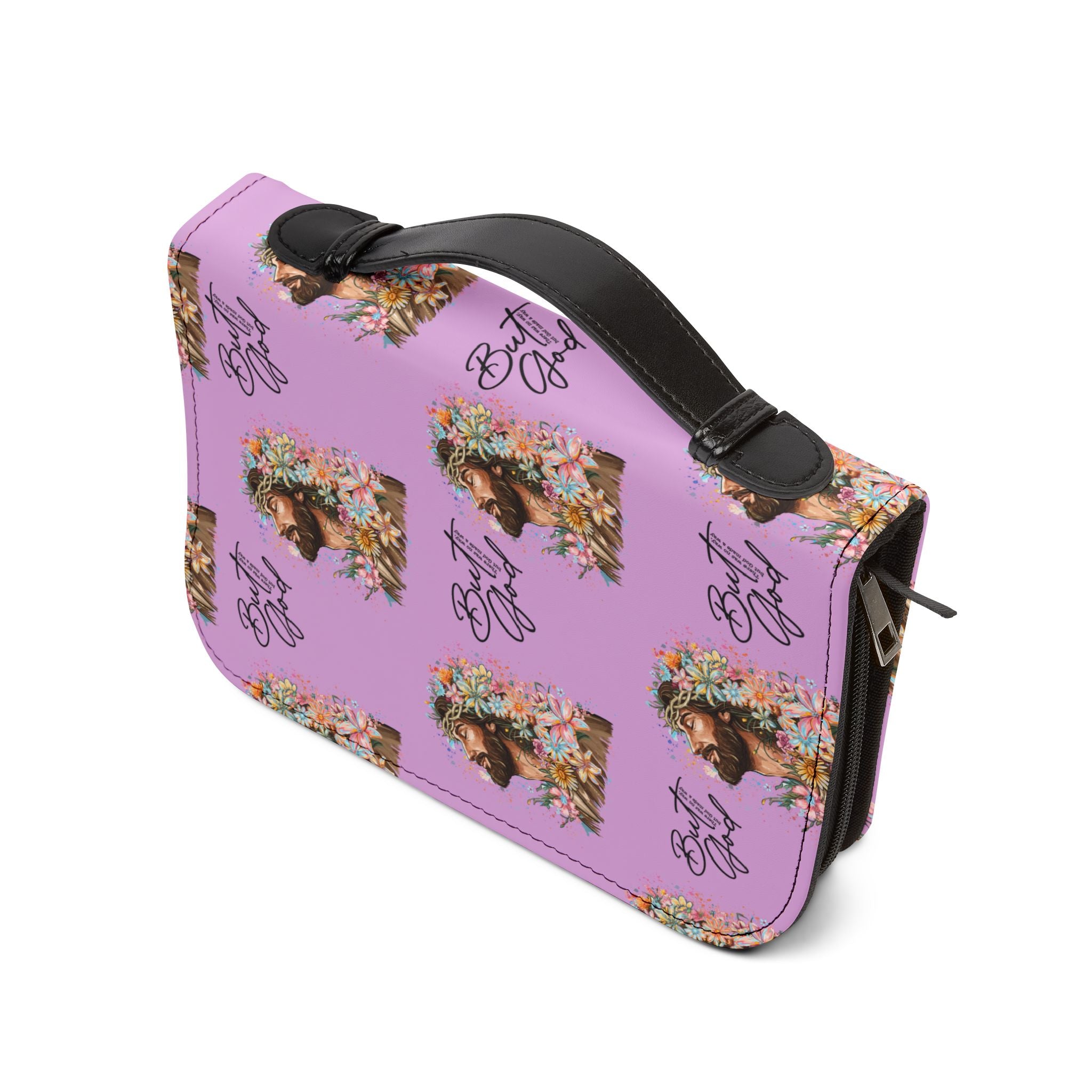 Floral Jesus 'But God' Bible Cover — Pink Zippered Scripture Case