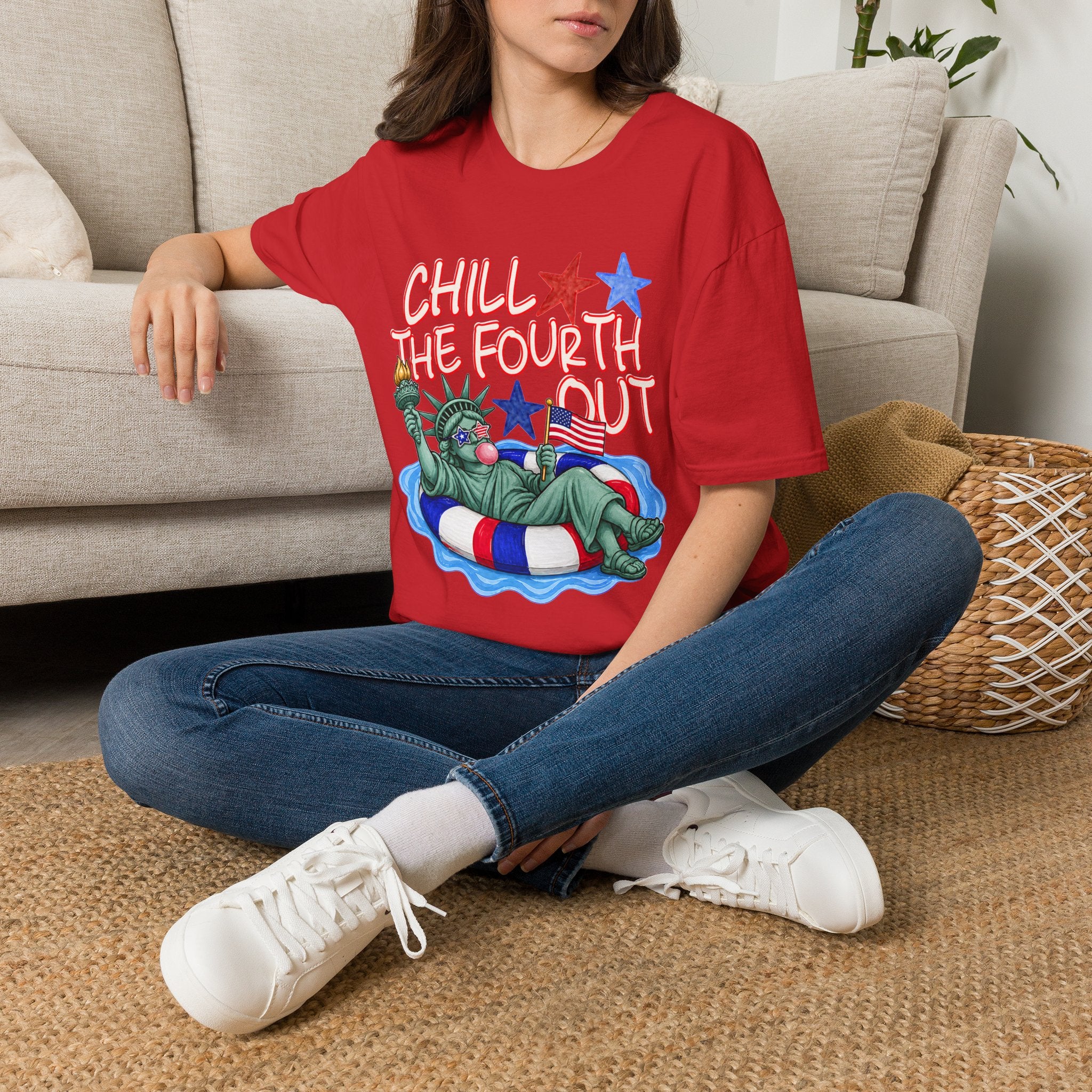 Chill the Fourth Out T-Shirt — Relaxed Statue of Liberty 4th of July Tee