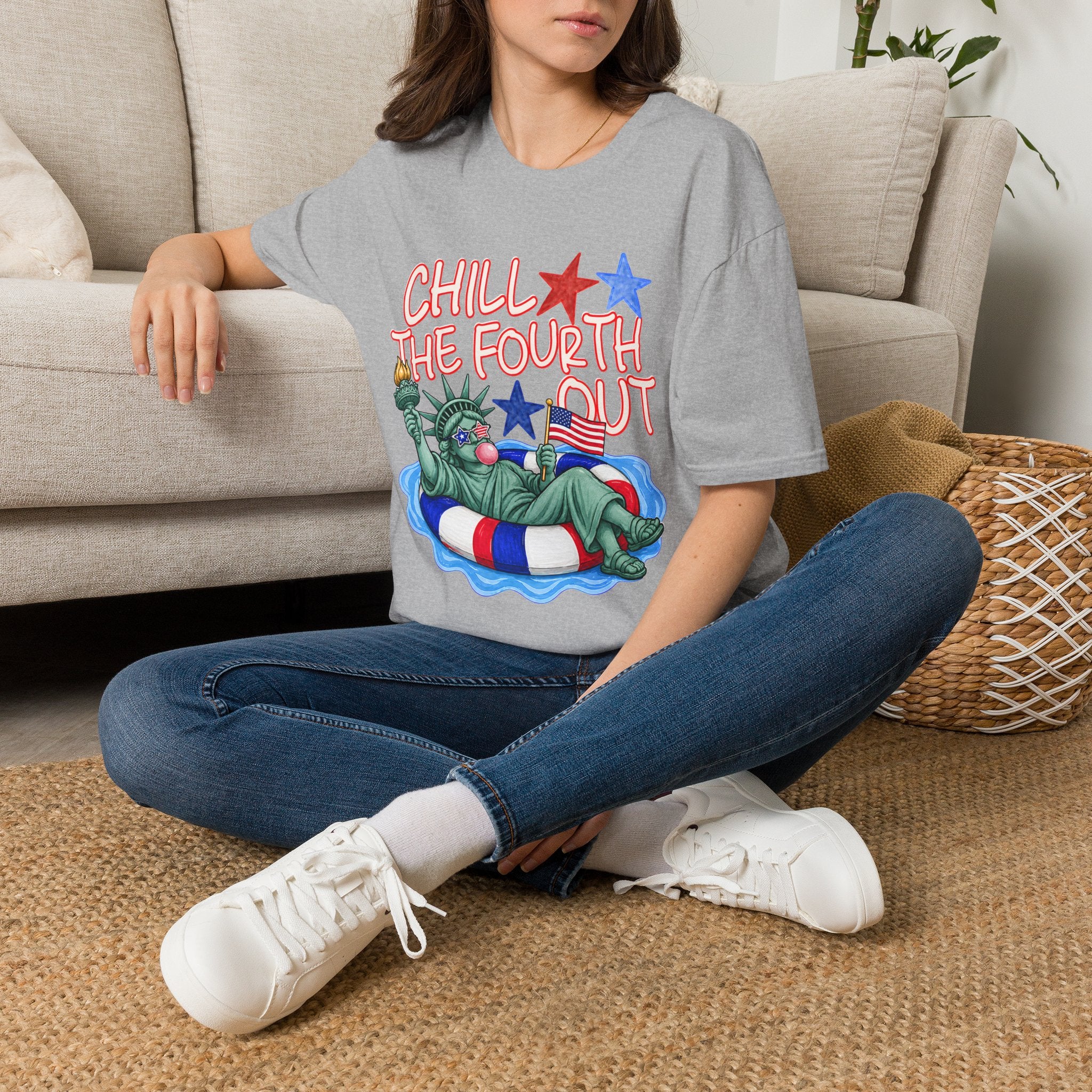 Chill the Fourth Out T-Shirt — Relaxed Statue of Liberty 4th of July Tee