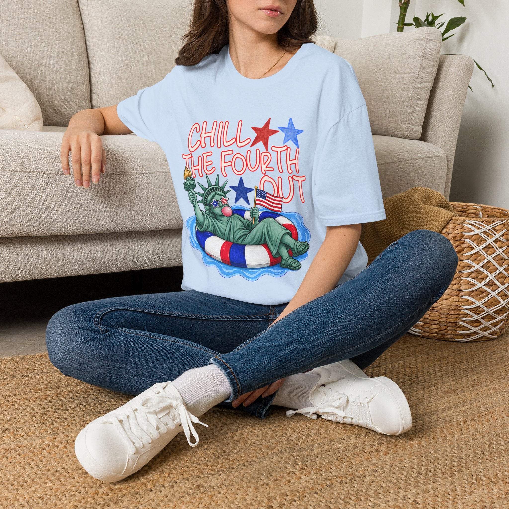 Chill the Fourth Out T-Shirt — Relaxed Statue of Liberty 4th of July Tee