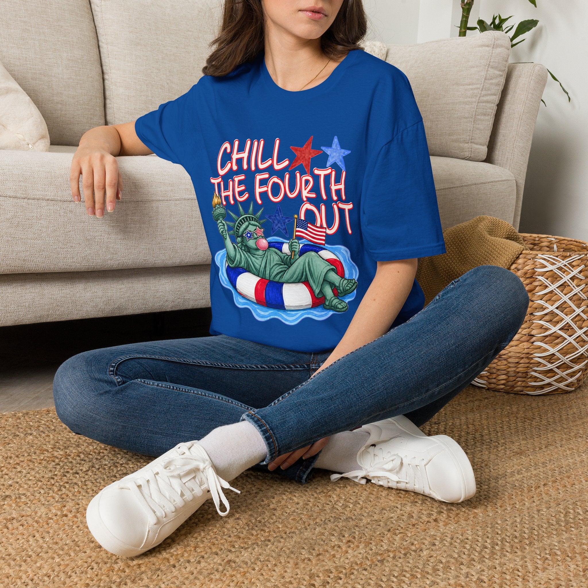 Chill the Fourth Out T-Shirt — Relaxed Statue of Liberty 4th of July Tee