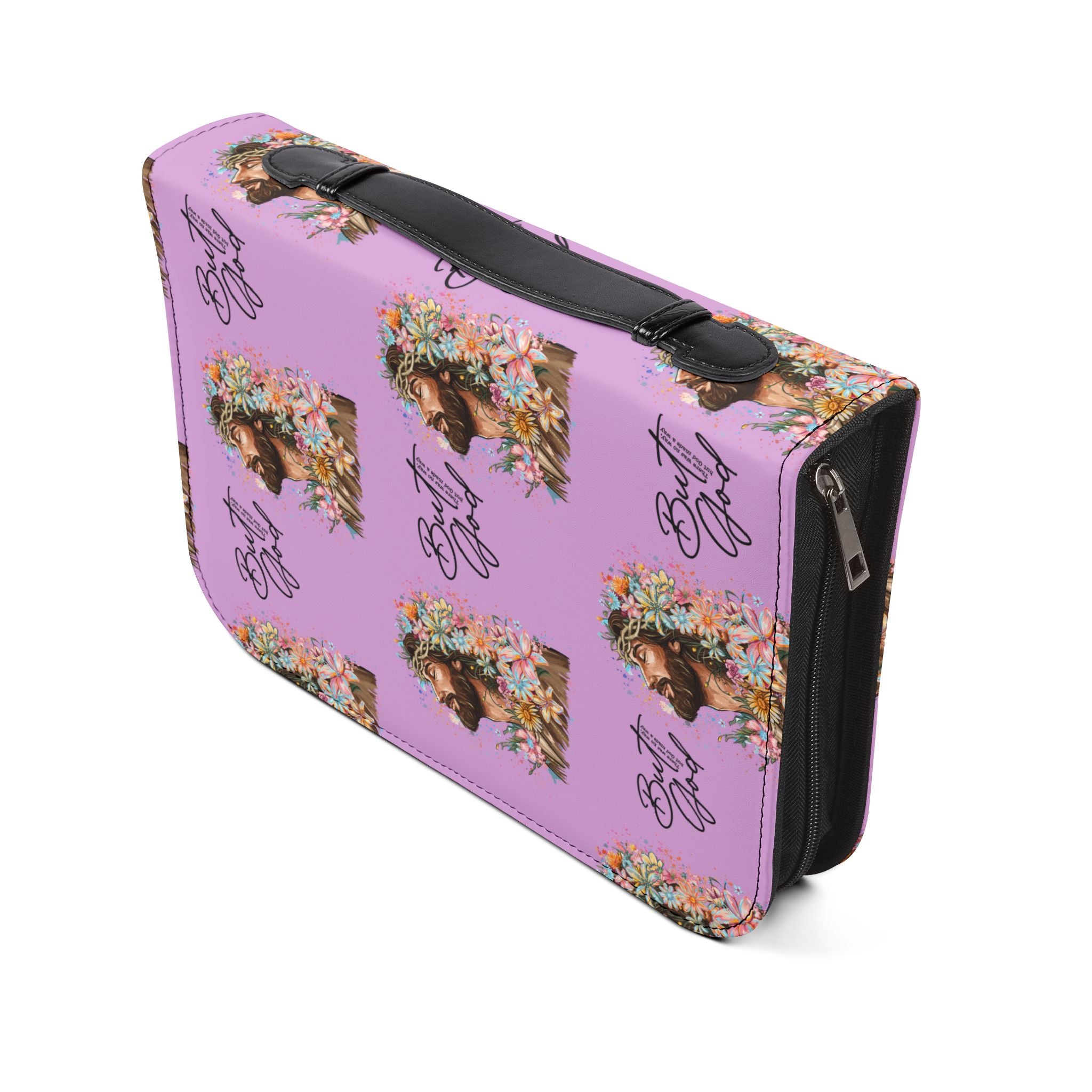 Floral Jesus 'But God' Bible Cover — Pink Zippered Scripture Case
