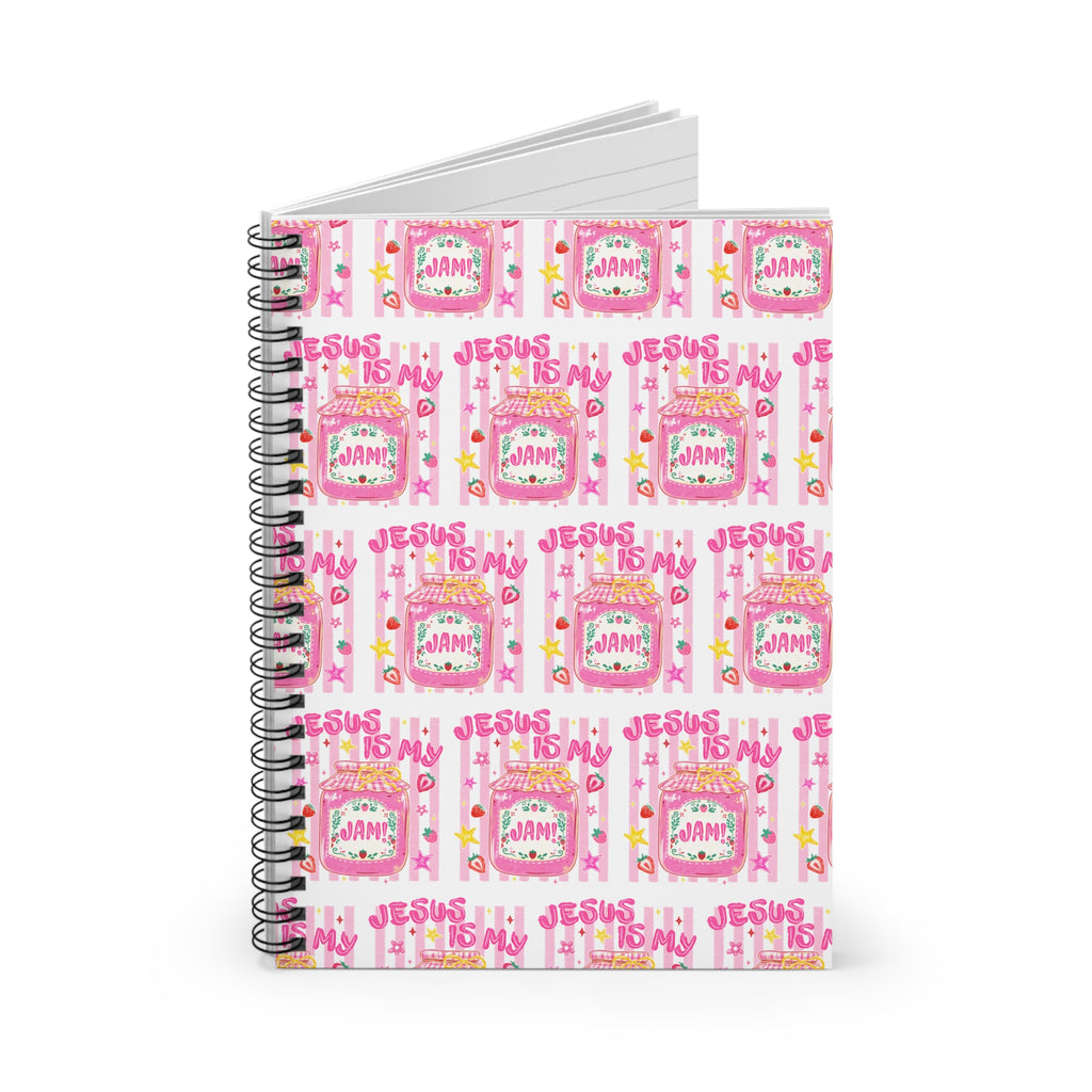 Christian Pink Pattern Spiral Notebook — "Jesus Is My Jam" Ruled Journal