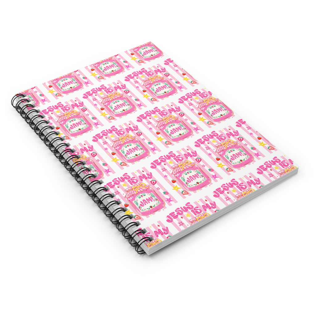 Christian Pink Pattern Spiral Notebook — "Jesus Is My Jam" Ruled Journal